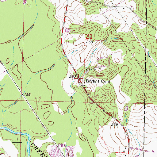 Topographic Map of Bryant Cemetery, MS