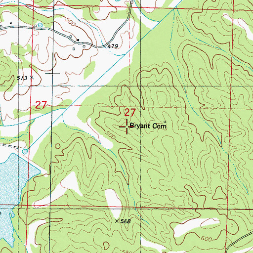 Topographic Map of Bryant Cemetery, MS