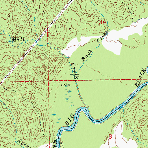 Topographic Map of Buck Creek, MS
