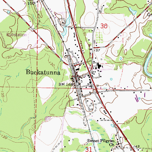 Topographic Map of Buckatunna, MS
