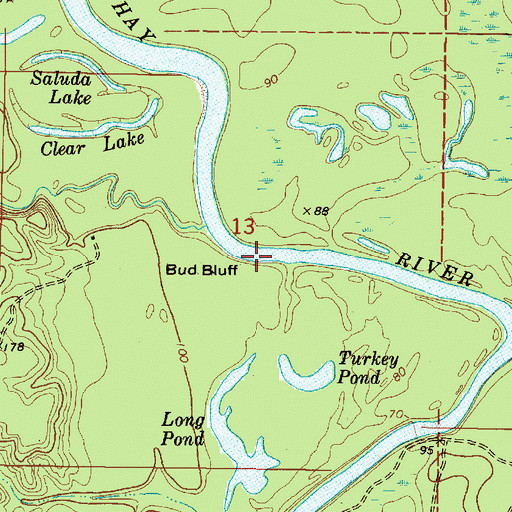 Topographic Map of Bud Bluff, MS