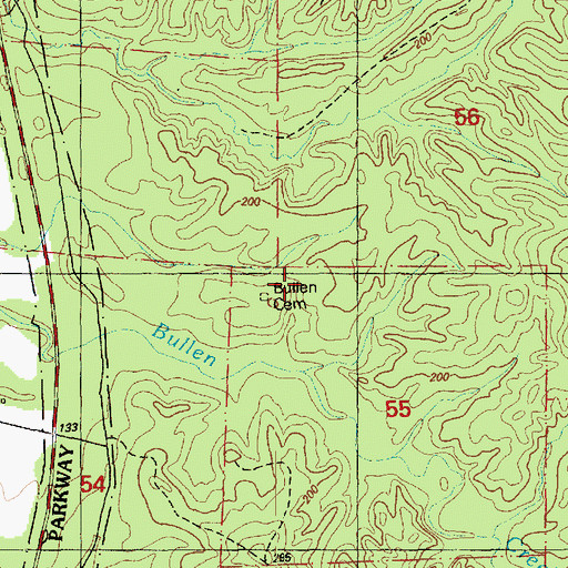 Topographic Map of Bullen Cemetery, MS