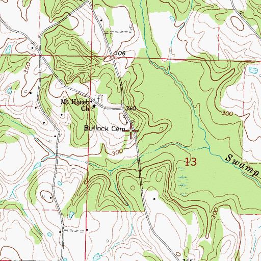 Topographic Map of Bullock Cemetery, MS