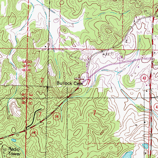 Topographic Map of Bullock Cemetery, MS