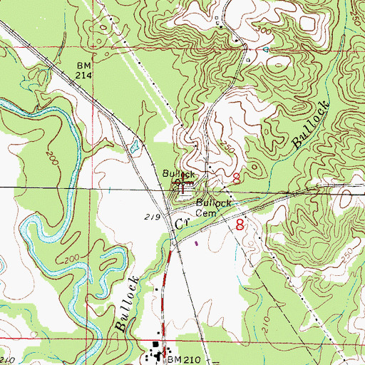 Topographic Map of Bullock Cemetery, MS