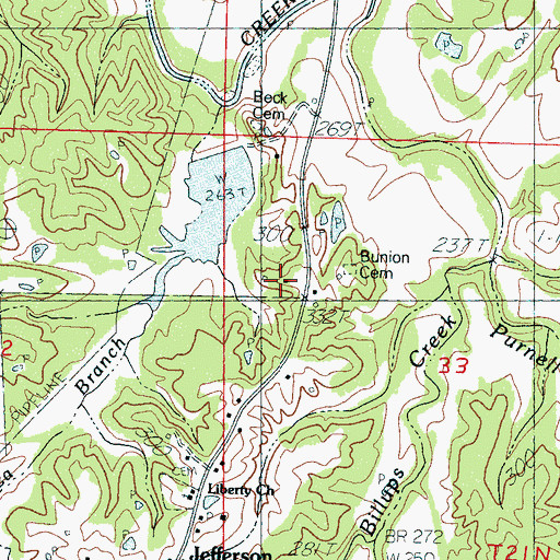 Topographic Map of Bunion Cemetery, MS