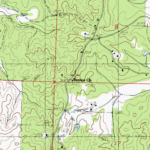Topographic Map of Bunion Church, MS