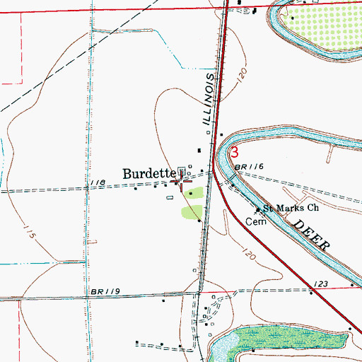 Topographic Map of Burdette, MS