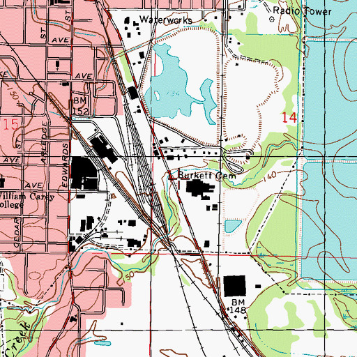 Topographic Map of Burkett Cemetery, MS