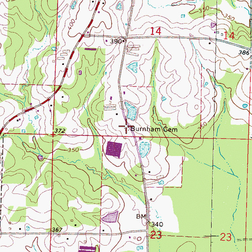 Topographic Map of Burnham Cemetery, MS