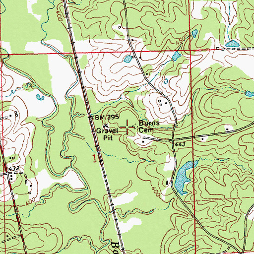 Topographic Map of Burns Cemetery, MS