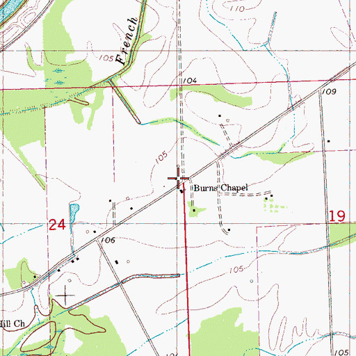 Topographic Map of Burns Chapel, MS