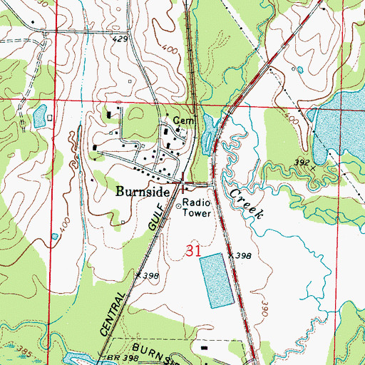Topographic Map of Burnside, MS