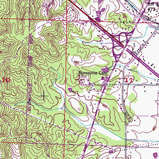Topographic Map of Burnsville Cemetery, MS