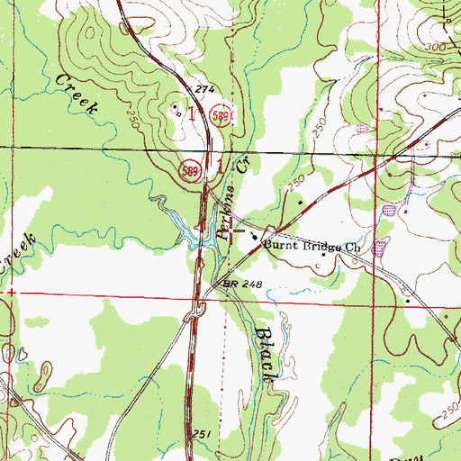 Topographic Map of Burnt Bridge Church, MS