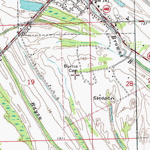 Topographic Map of Burrus Cemetery, MS