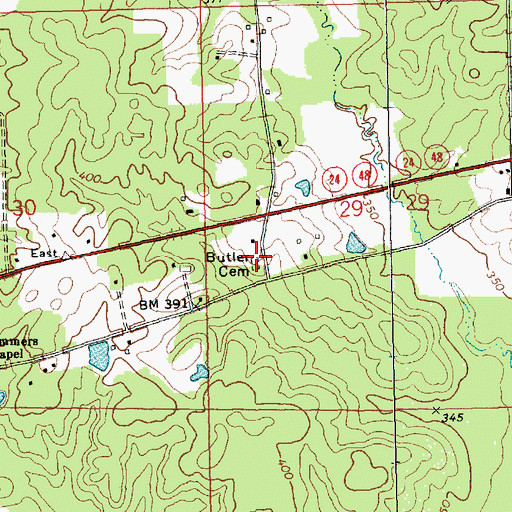 Topographic Map of Butler Cemetery, MS