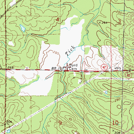 Topographic Map of Byrd Cemetery, MS