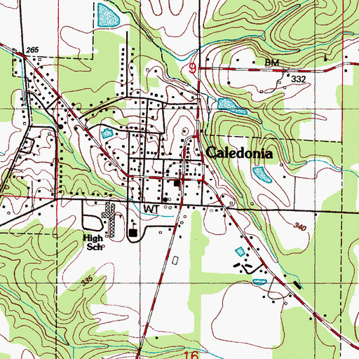 Topographic Map of Caledonia, MS
