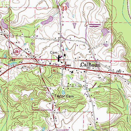 Topographic Map of Calhoun, MS