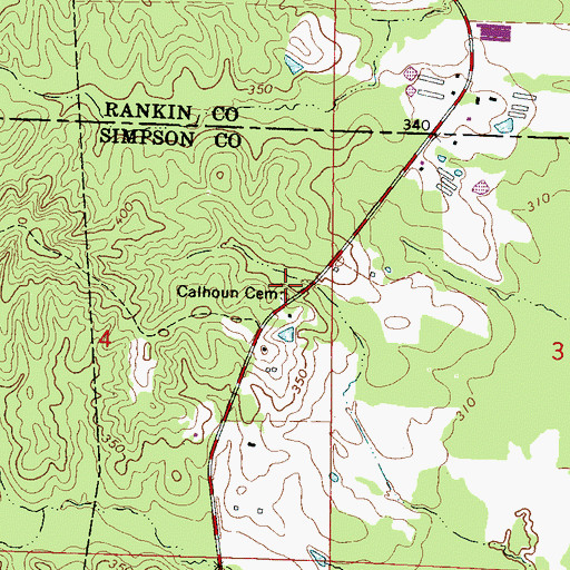 Topographic Map of Calhoun Cemetery, MS