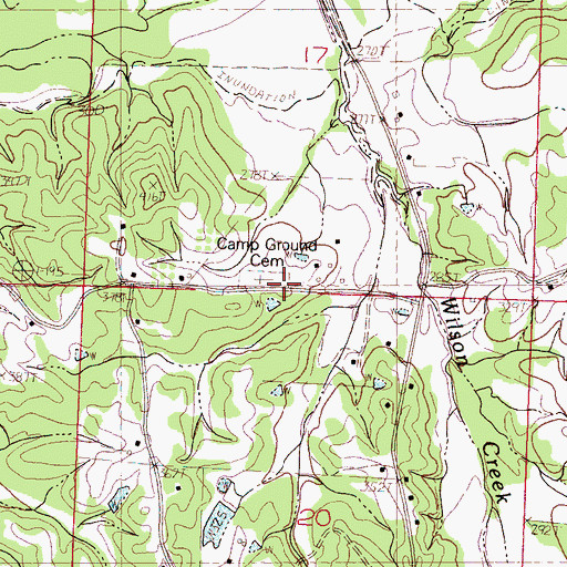 Topographic Map of Camp Ground Cemetery, MS