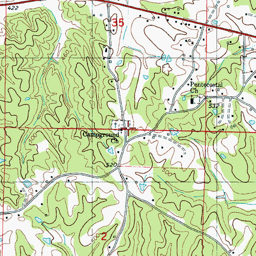 Topographic Map of Campground Church, MS