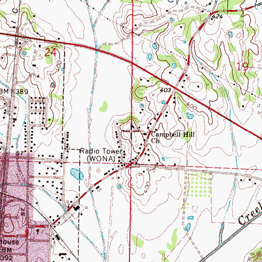 Topographic Map of Campbell Hill Church, MS