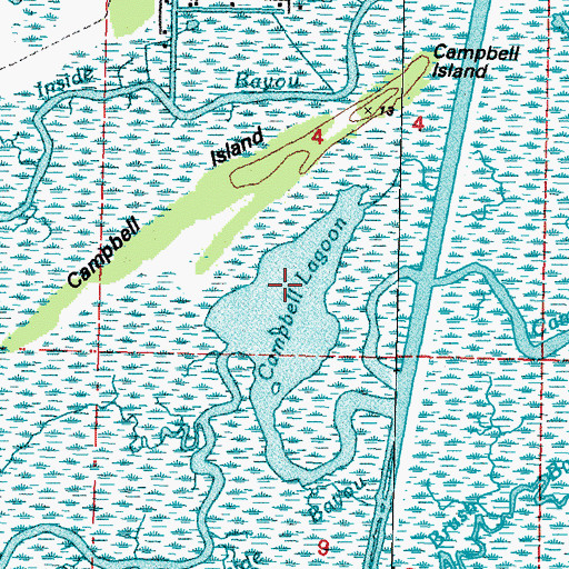 Topographic Map of Campbell Lagoon, MS