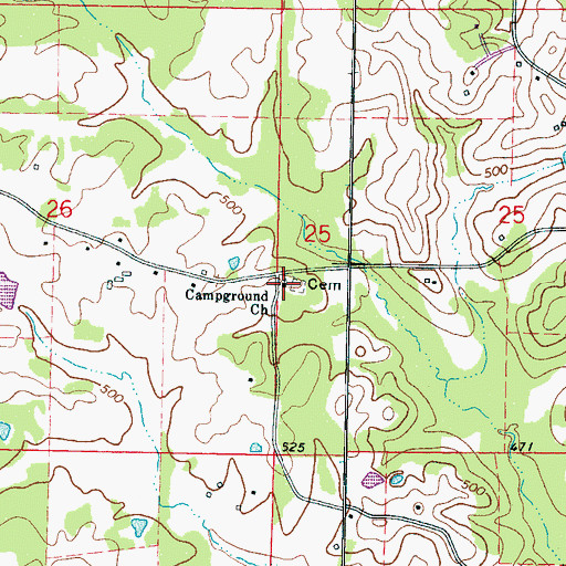 Topographic Map of Campground Church, MS
