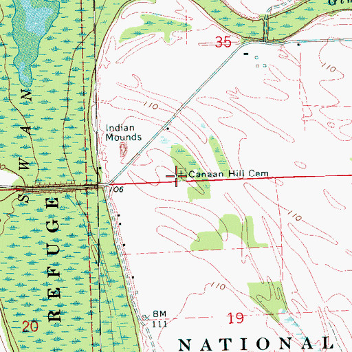 Topographic Map of Canaan Hill Cemetery, MS