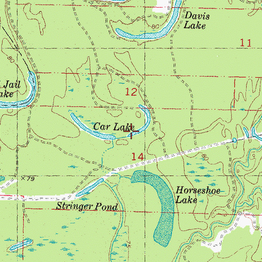 Topographic Map of Car Lake, MS