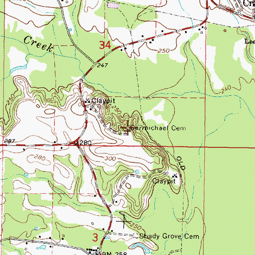 Topographic Map of Carmichael Cemetery, MS