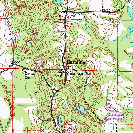 Topographic Map of Carolina, MS