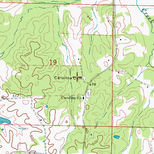 Topographic Map of Carolina Cemetery, MS