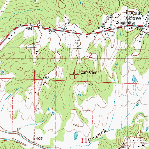 Topographic Map of Carr Cemetery, MS