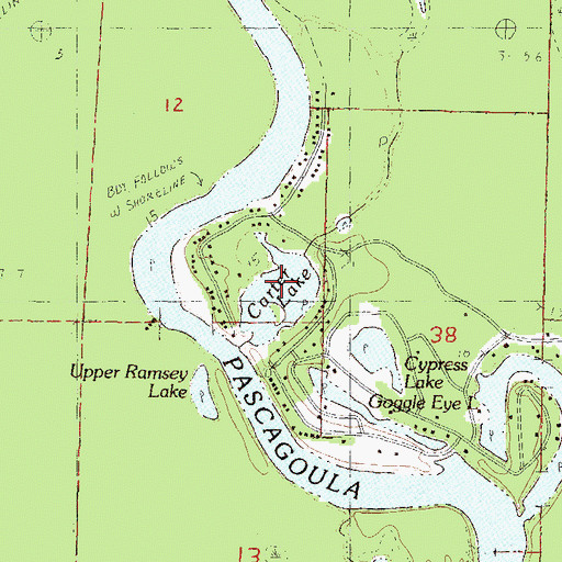 Topographic Map of Carter Lake, MS