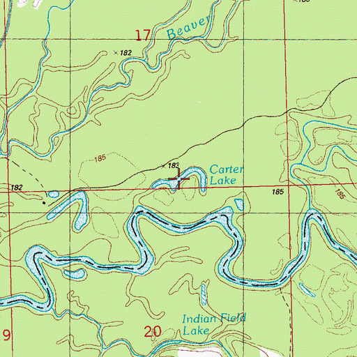 Topographic Map of Carter Lake, MS