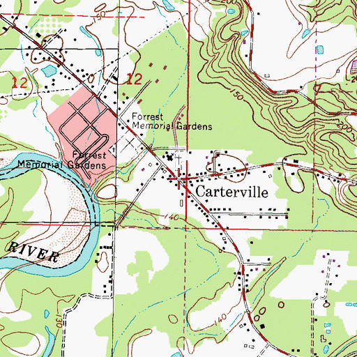 Topographic Map of Carterville, MS
