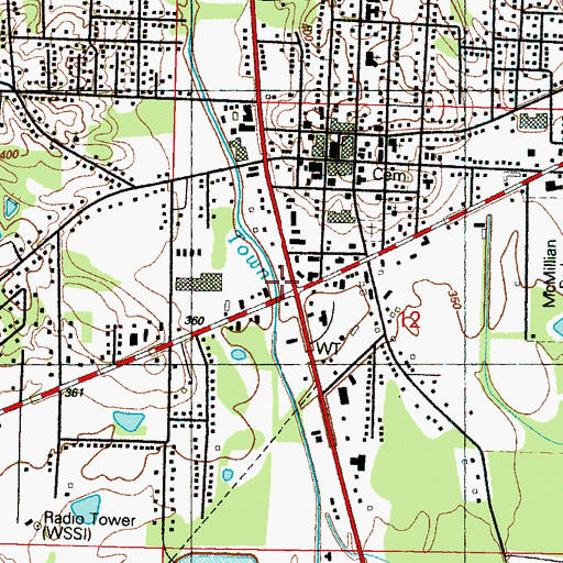 Topographic Map of Carthage, MS