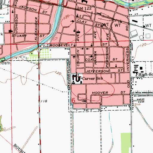 Topographic Map of Carver School, MS