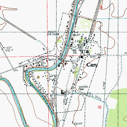 Topographic Map of Cary, MS