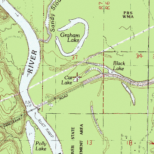 Topographic Map of Cat Lake, MS