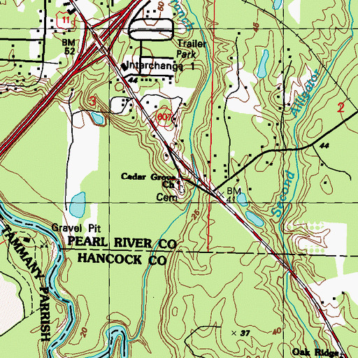 Topographic Map of Cedar Grove Church, MS