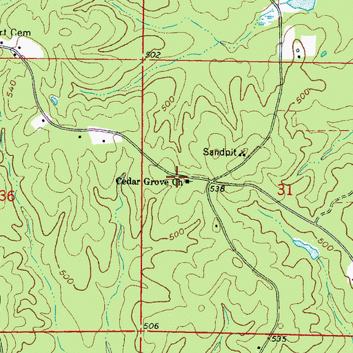 Topographic Map of Cedar Grove Church, MS