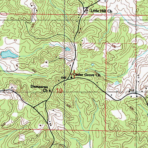 Topographic Map of Cedar Grove Church, MS