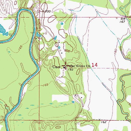 Topographic Map of Cedar Grove Church, MS