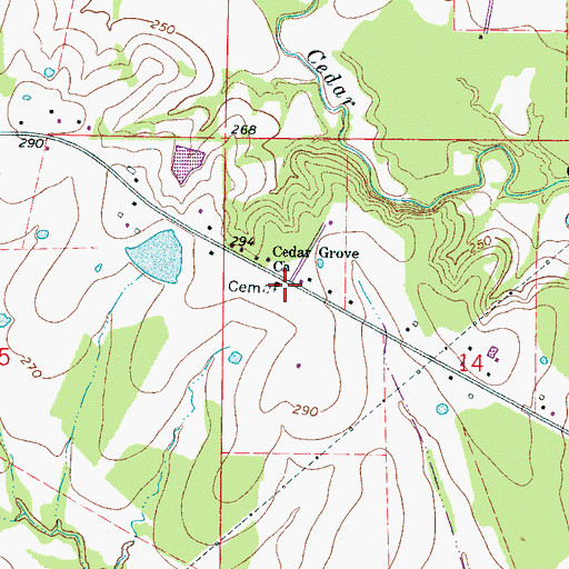 Topographic Map of Cedar Grove Baptist Church, MS