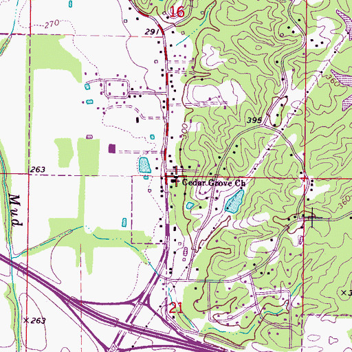 Topographic Map of Cedar Grove Church, MS