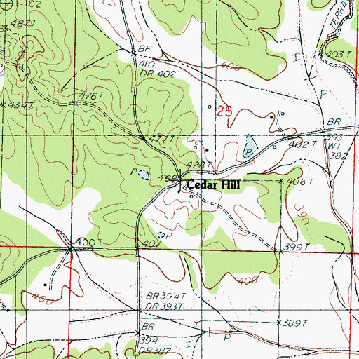 Topographic Map of Cedar Hill, MS